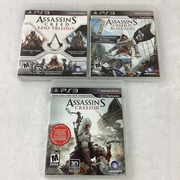 PS3 Play Station Assassins Creed Lot Ezio Trilogy Black Flag Creed III No Manual